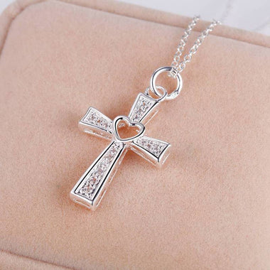 Bling Cross Heart Necklace