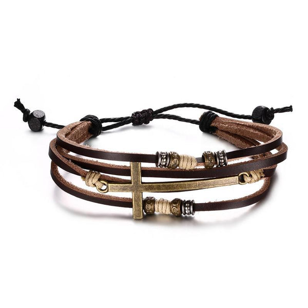 Adjustable Leather Cross Bracelets