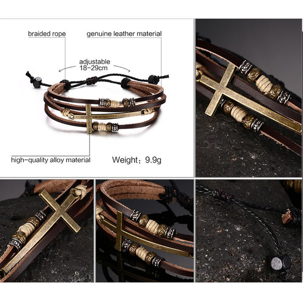 Adjustable Leather Cross Bracelets